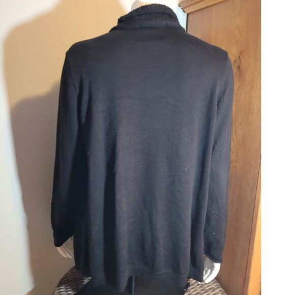 Calvin Klein Black Crochet Waterfall Cardigan Womens L Minimalist Sheer Layer - Picture 6 of 9